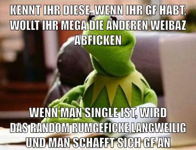 kennt ihr diese, wenn ihr gf habt, wollt ihr mega die anderen weibaz abficken wenn man single ist, wird das random rumgeficke langweilig und man schafft sich gf an