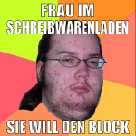 frau im schreibwarenladen sie will den block