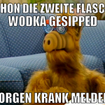 schon die zweite flasche wodka gesipped morgen kra