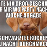 heute nix groß geschafft, über mir WG Party, nächs