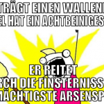 Er trägt einen wallenden Mantel Hat ein achtbeinig