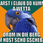 Hearst i glaub do kummt a wetta Drom in die berg o
