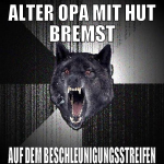 alter Opa mit hut bremst auf dem beschleunigungsst