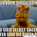 hoch vorm spiegel stehen ZU sich selbst sagen: alt