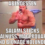 Abendessen Salami Sticks Walnuss, Magerquark und B