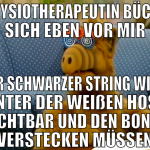 physiotherapeutin bückt sich eben vor mir ihr schw