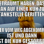 geträumt haben, dass man auf einer kuh zur tankste
