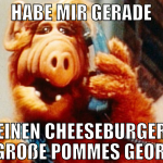 habe mir gerade einen Cheeseburger und große pomme