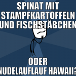 spinat mit stampfkartoffeln und fischstäbchen oder