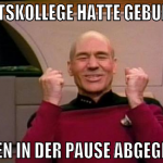 Arbeitskollege hatte geburstag kuchen in der pause