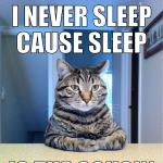 i never sleep cause sleep is the cousin of death