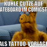 kühle cutze auf skateboard im comigstile als tatto